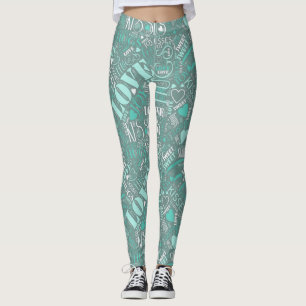Leggings Hugs and Kisses Word Cloud Turquoise ID286