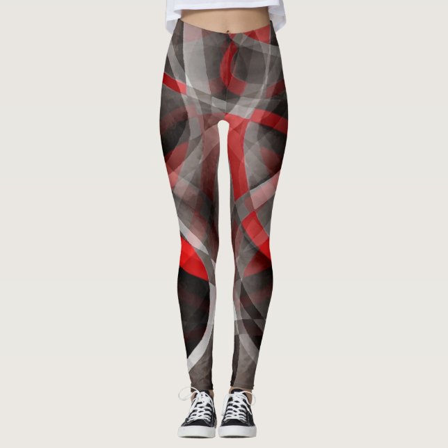 Leggings Huit couches de courbes rouges, blanches et grises (Devant)