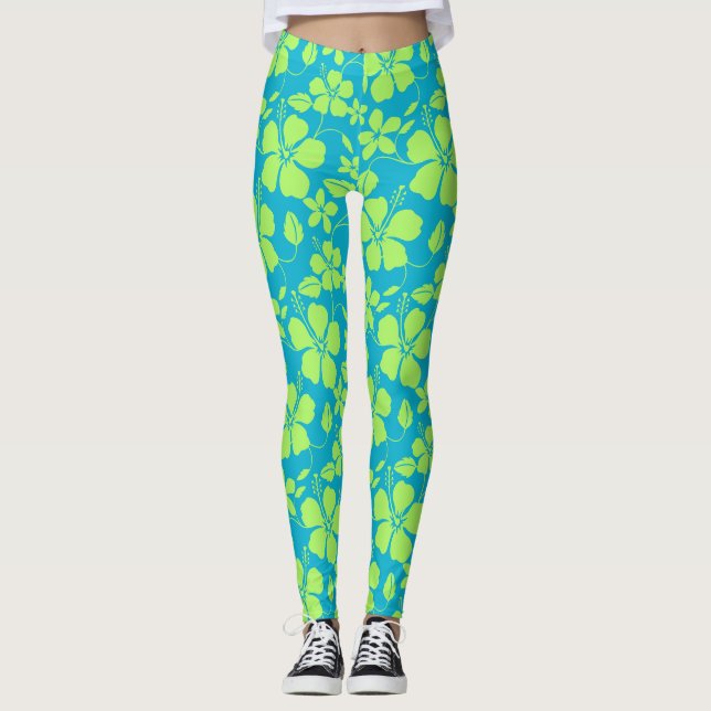 LEGGINGS HULA HAWAIEN (HIBISCUS) CITRON SARCELLE (Devant)