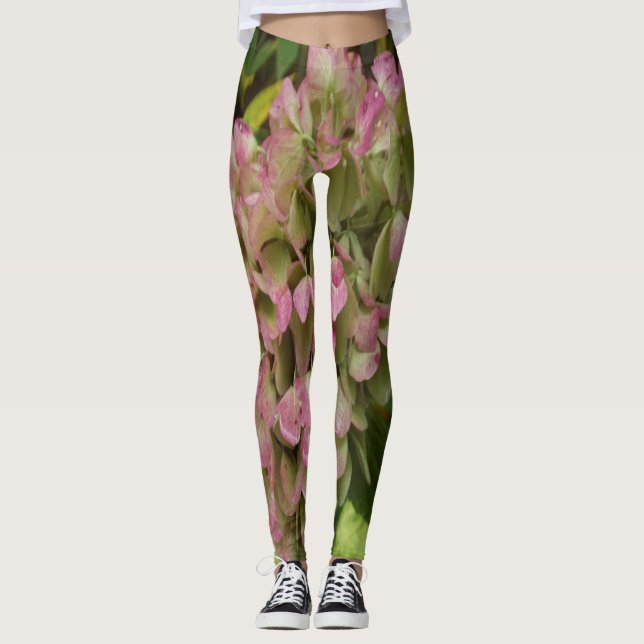 Leggings Hydrangea d'automne en fleurs avec feuilles d'host (Devant)
