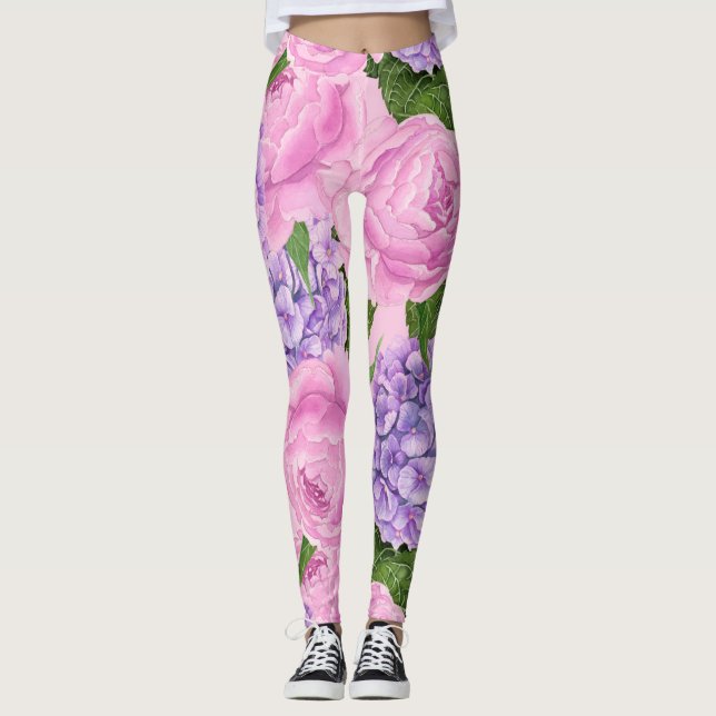 Leggings Hydrangea et motif de pivoine (Devant)