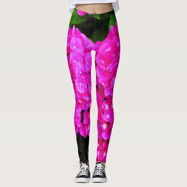 Leggings Hydrangea Fleurs Florales Rose Nature Élégant Chic (Devant)