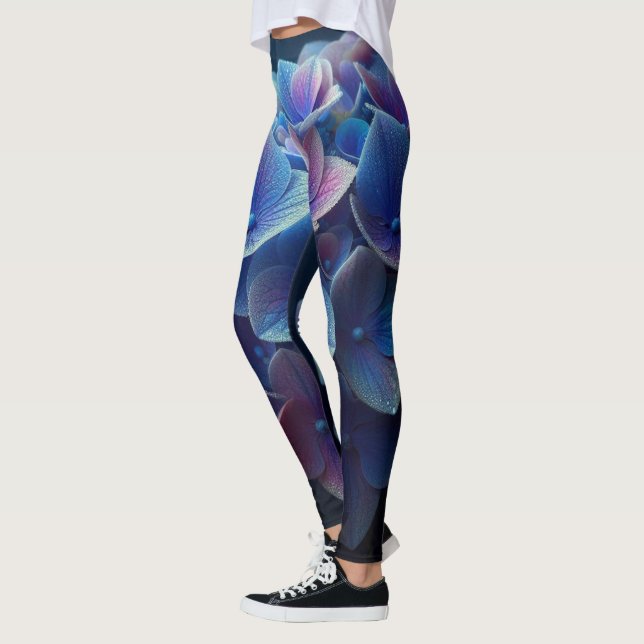 Leggings Hydrangeas Floral Purple et Bleu (Gauche)