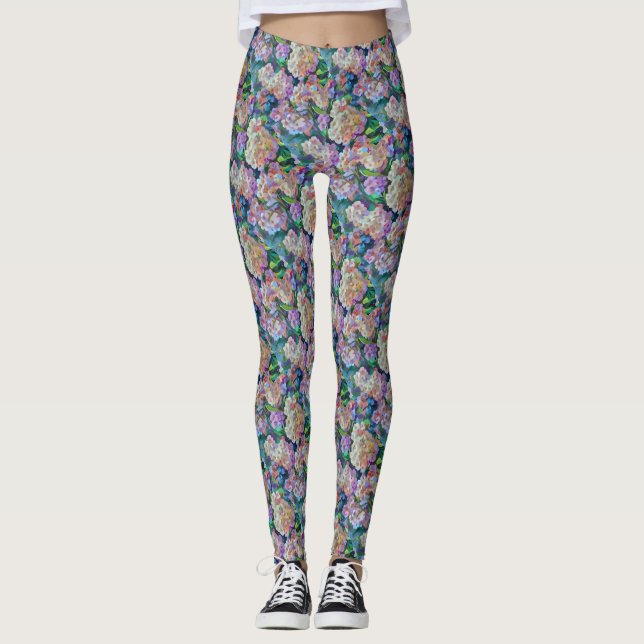 Leggings Hydrangée artistique Hortensia Art Abstrait floral (Devant)