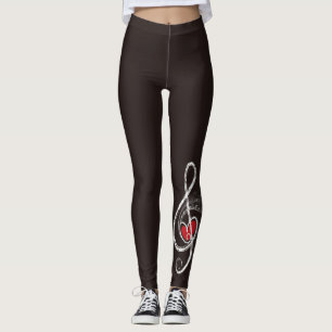 Leggings I HEART Music Treble Clef Noir Rouge Blanc