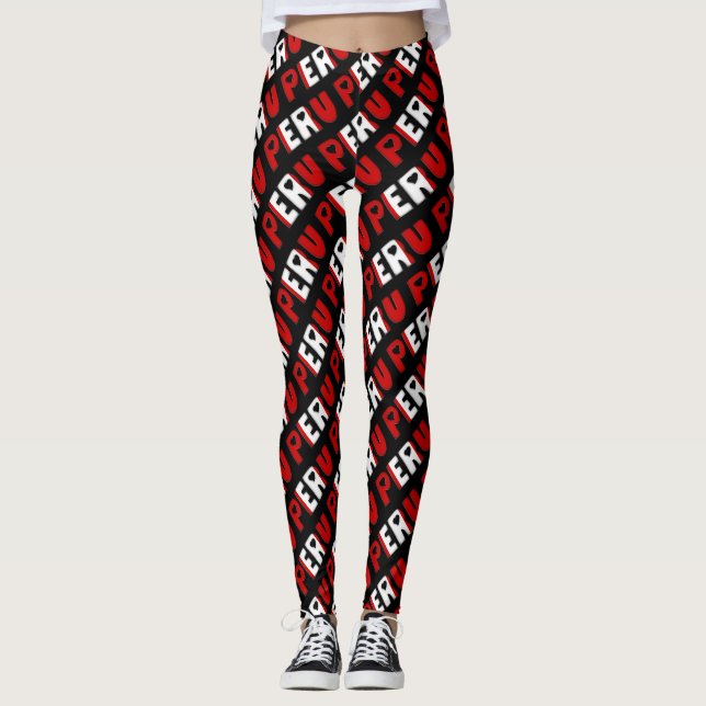 Leggings I Love Pérou Drapeau Couleurs Typographie Motif mi (Devant)