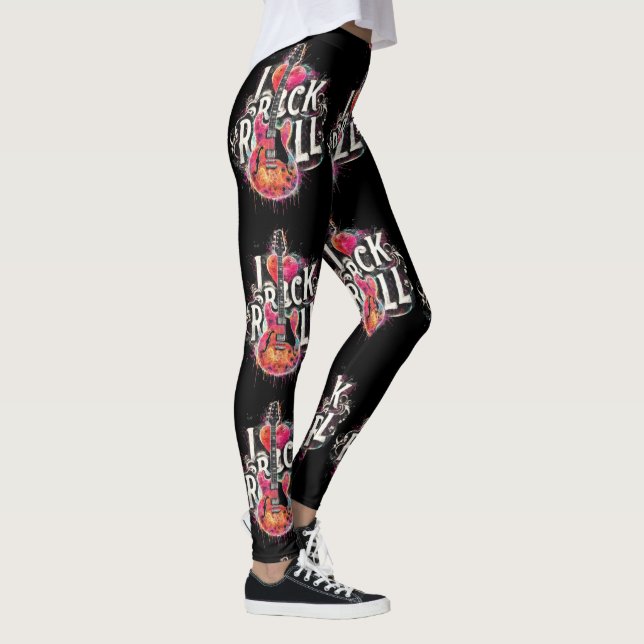Leggings I Love Rock N Roll Guitare Électrique Peinture (Droite)