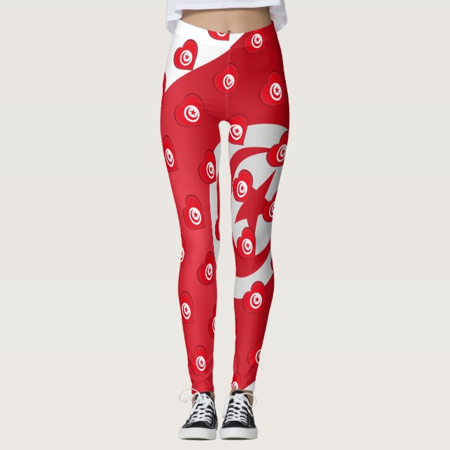Leggings I Love Tunisie Tunisian Drapeau Hearts Motif Funny (Devant)