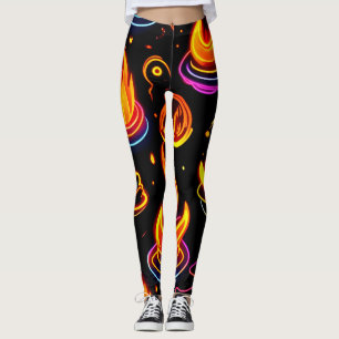 Leggings Icônes de flamme brillantes sur toile foncée