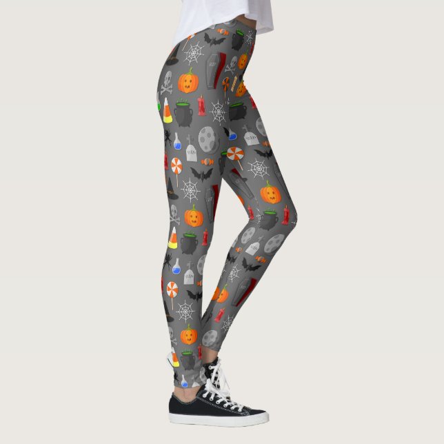 Leggings Icônes d'Halloween gris Motif (Droite)