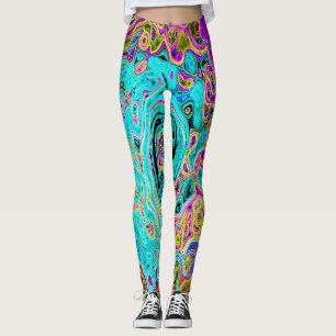 Leggings Icy Aqua Blue Super Abstrait Retro Liquid Swirl