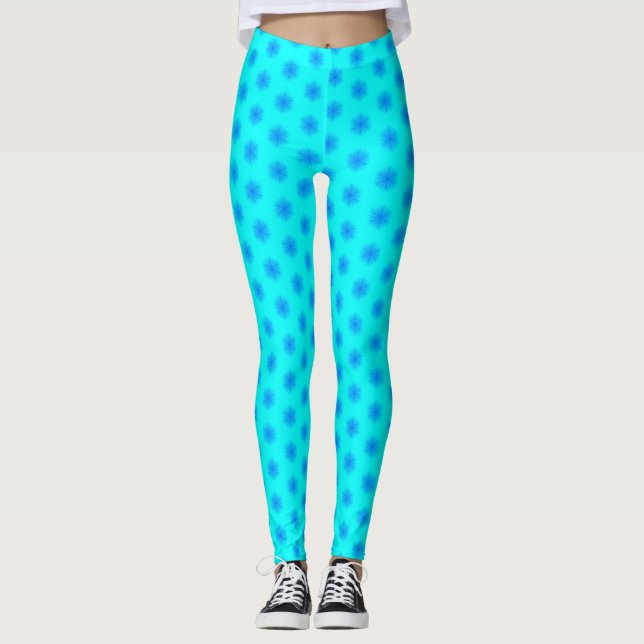 Leggings Icy Aqua et Blue Snowflake Motif (Devant)