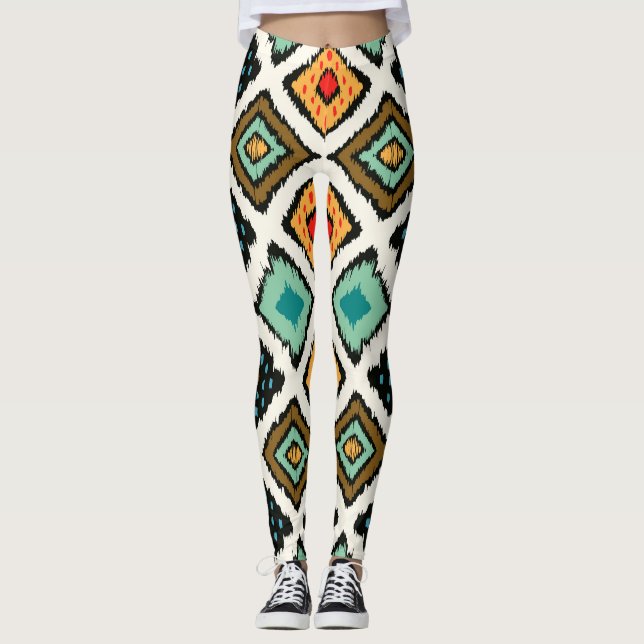 Leggings Ikat géométrique, folklore texture tribale. (Devant)