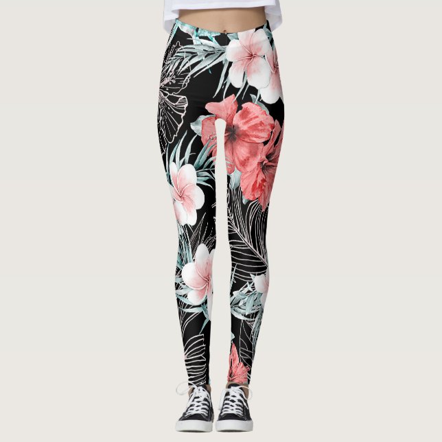 Leggings Île paradisiaque botanique tropicale Rose Gold (Devant)