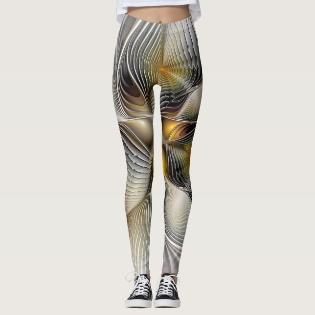 Leggings Illusion d'optique abstraite fractale 3D avec prof (Devant)
