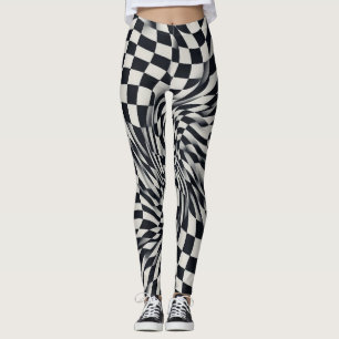 Leggings Illusion d'optique damier ondulé