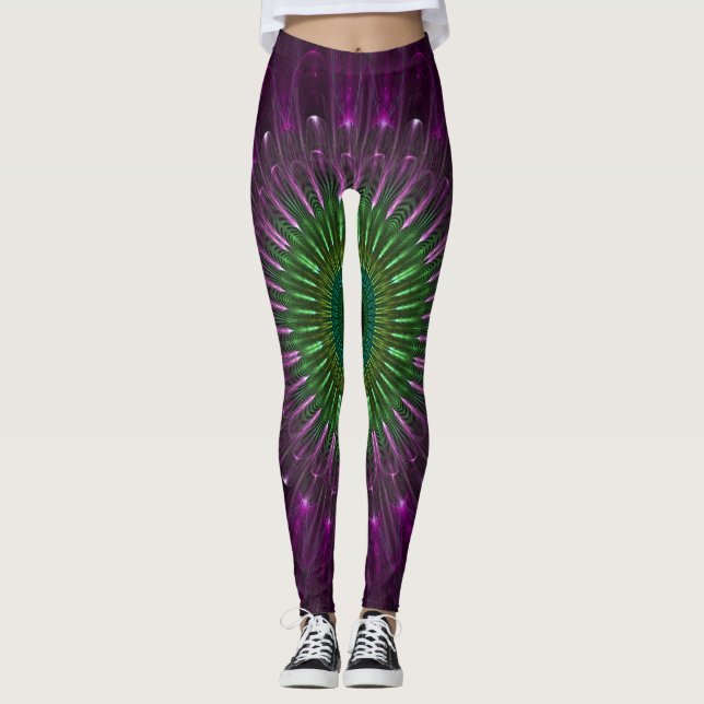 Leggings Illusion fractale violette et verte (Devant)
