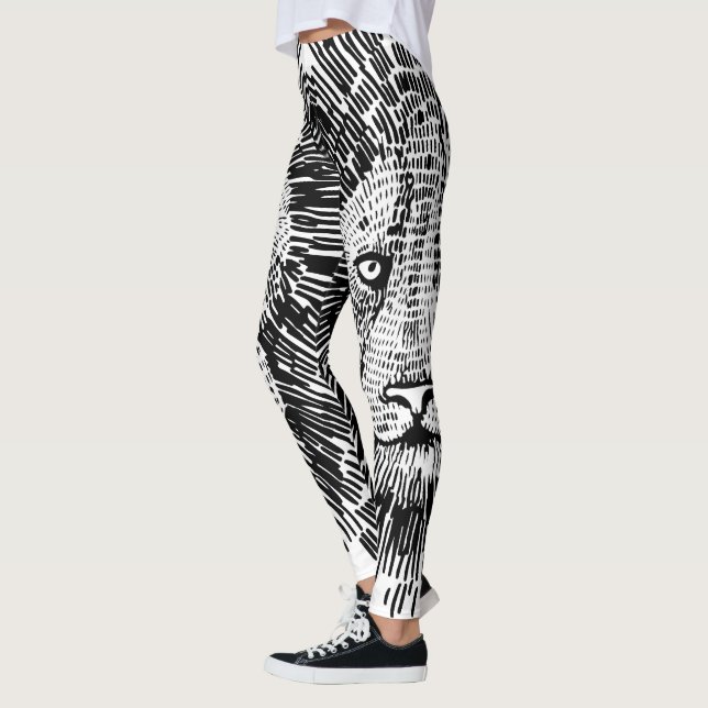 Leggings Illustration abstraite de tête de lion audacieuse (Gauche)