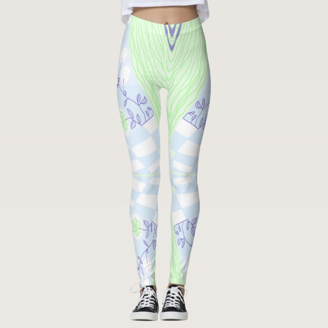 Leggings Illustration Bohème Chintz Pastel Blue Green (Devant)