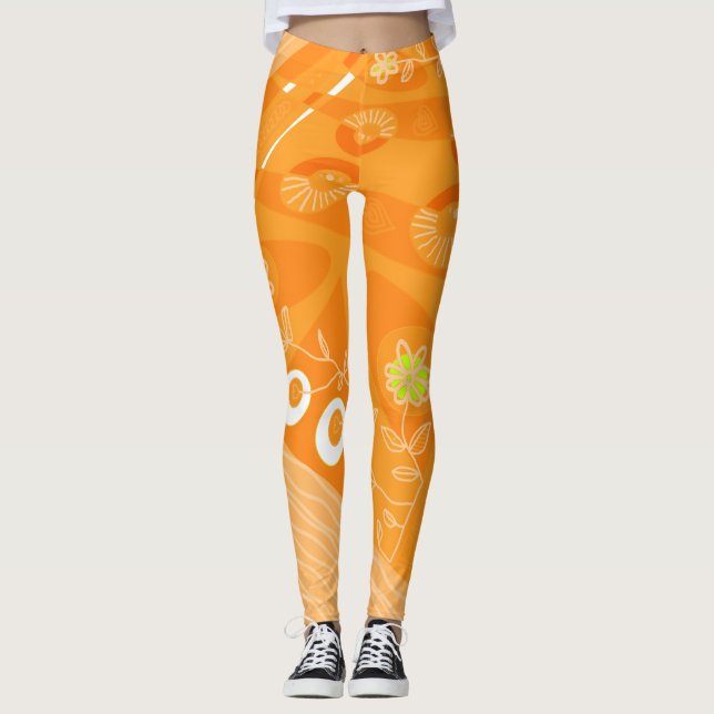 Leggings Illustration Bohème Chintz Pastel Orange (Devant)