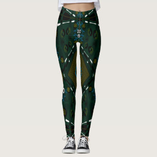 Leggings Illustration Bohème Chintz Turquoise Olive Blue