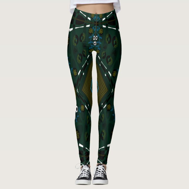 Leggings Illustration Bohème Chintz Turquoise Olive Blue (Devant)