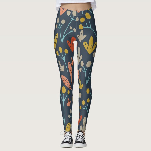 Leggings Illustration botanique chic Motif orange jaune (Devant)