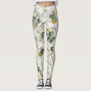 Leggings Illustration botanique en or vert Vintage