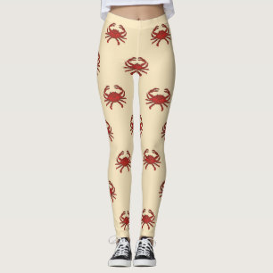 Leggings Illustration crème rouge de crabe nautique