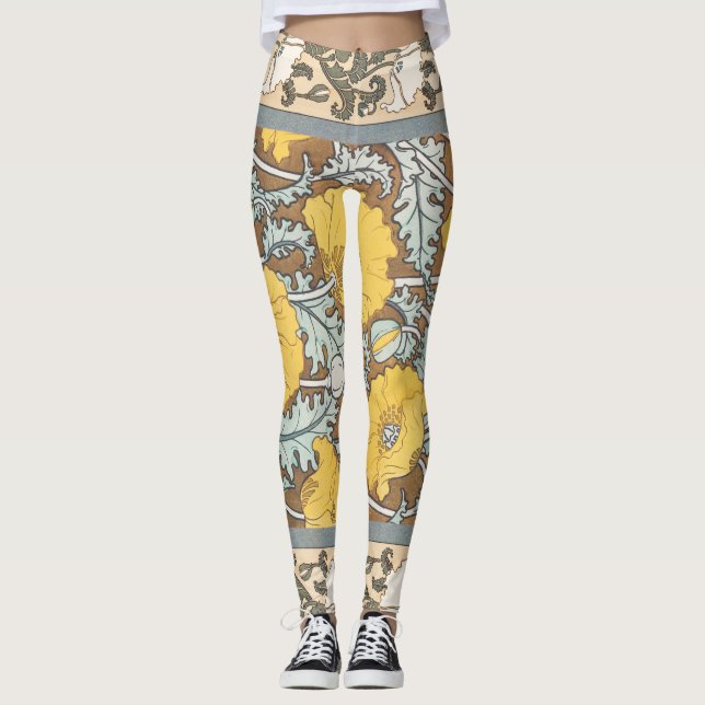 Leggings illustration d'art de pavot fleur jaune (Devant)