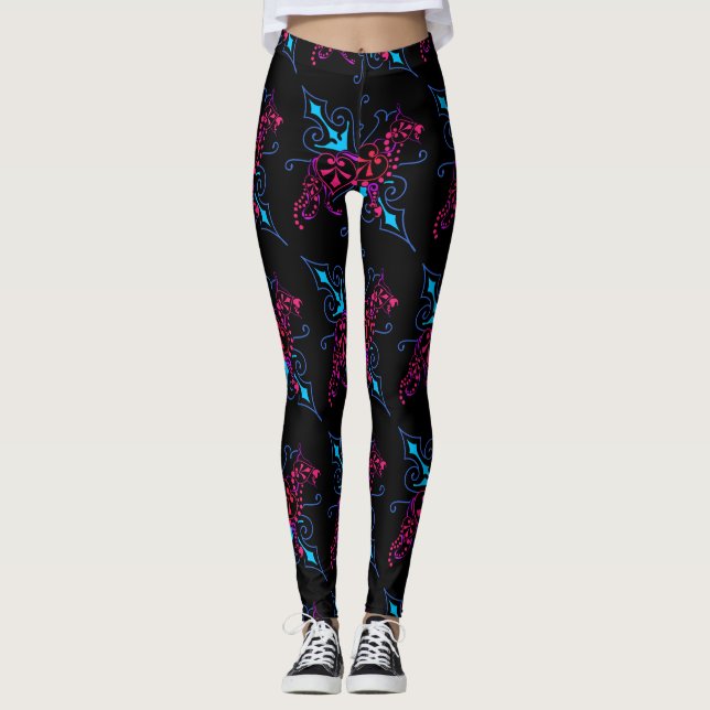 Leggings Illustration de bergers allemands fleuris cool (Devant)