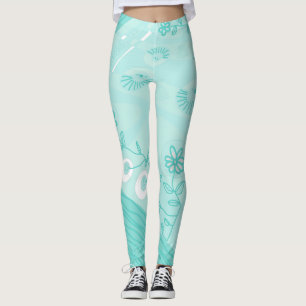 Leggings Illustration de Bohemian Chintz Pastel Turquoise
