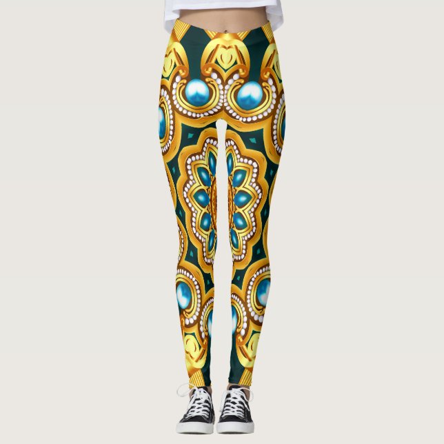 Leggings Illustration de cadre décoratif de perle d'or (Devant)