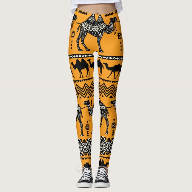 Leggings Illustration De Camels Design Motif sans joint. (Devant)