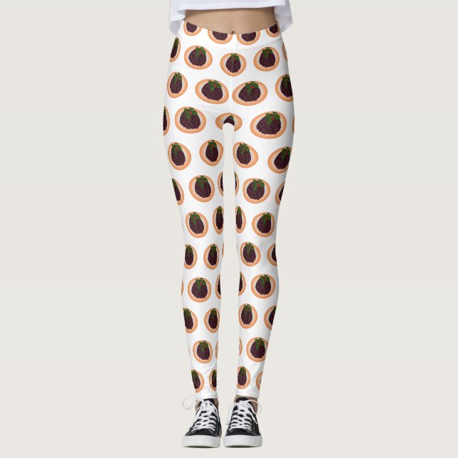 Leggings illustration de dessin animé de pudding de Noël  (Devant)