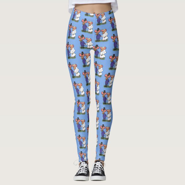 Leggings Illustration de dessin animé d'un couple de souris (Devant)