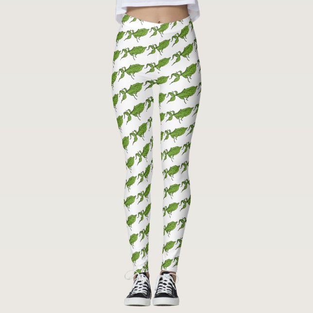 Leggings Illustration de dessin d'insecte des feuilles vert (Devant)