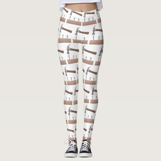 Leggings Illustration de dessin mignon, marteau et ongles (Devant)