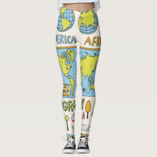 Leggings Illustration de la géographie Vintage dessinée à l