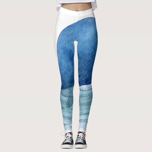 Leggings Illustration de l'aquarelle de la baleine bleue mi (Devant)