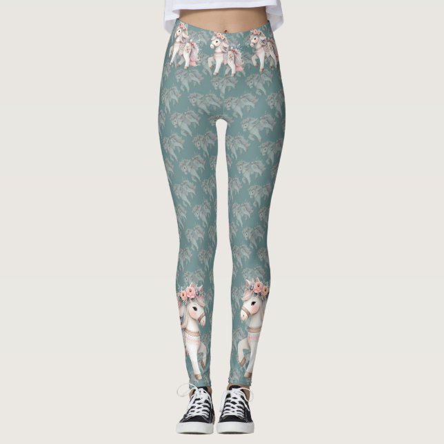 Leggings Illustration de l'Imaginaire Floral Pastel Horse (Devant)