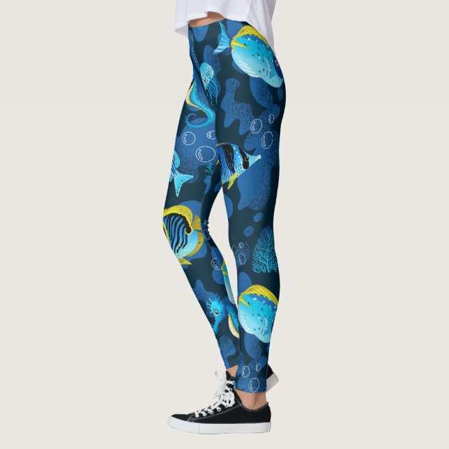 Leggings Illustration de poissons jaunes bleus tropicaux (Gauche)