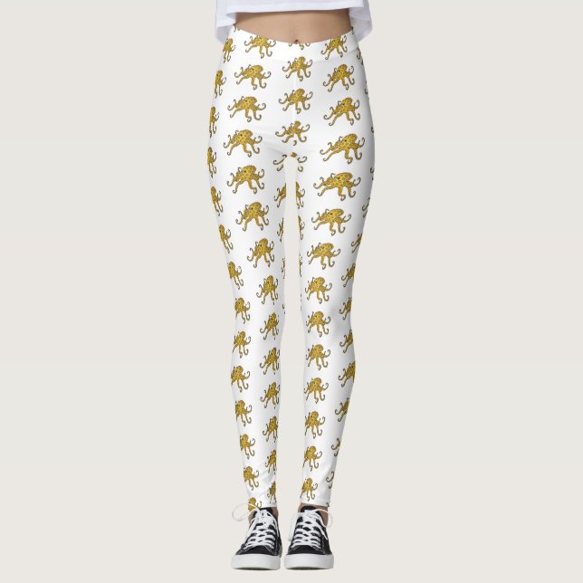 Leggings Illustration de poulpe à anneau bleu (Devant)