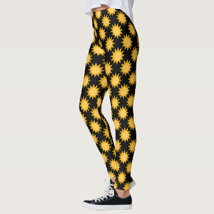 Leggings Illustration de soleil brillant sur motif noir Des