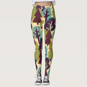Leggings Illustration des arbres à gribouillis couleur forê