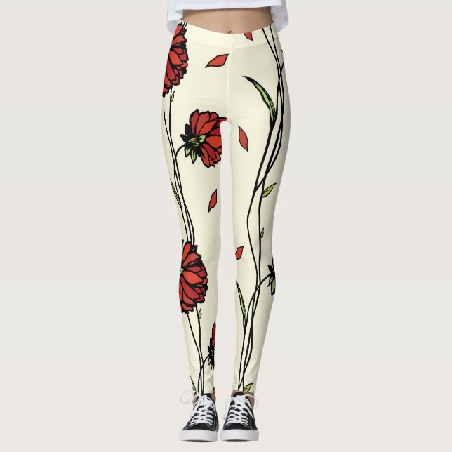 Leggings Illustration des fleurs rouges vintages (Devant)