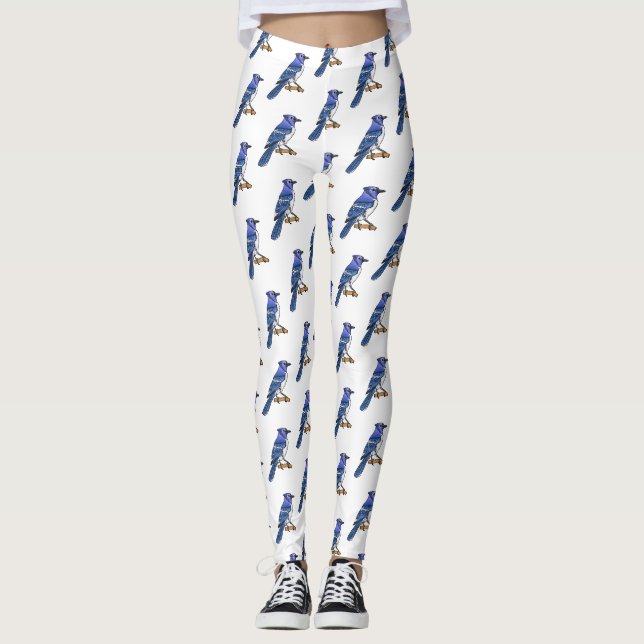 Leggings Illustration d'oiseau de jay bleu (Devant)