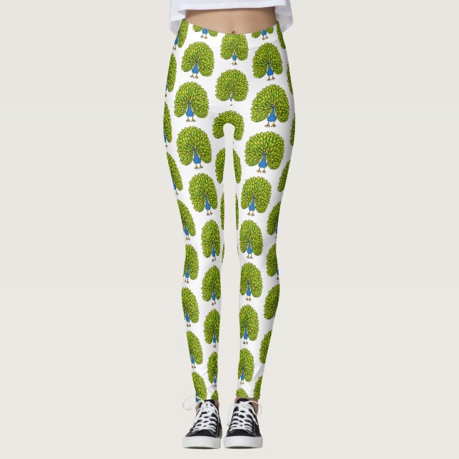 Leggings Illustration d'oiseau de paon brillant (Devant)