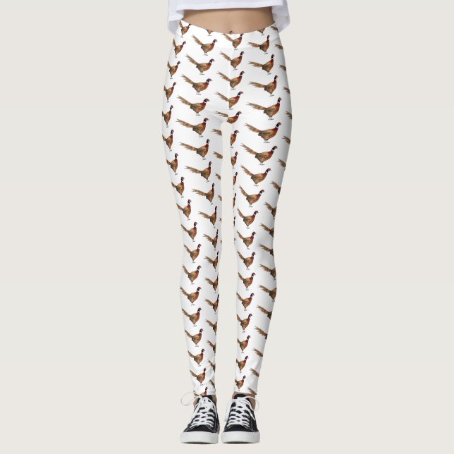 Leggings Illustration d'oiseau faisan à cou circulaire (Devant)