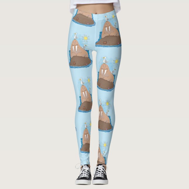 Leggings Illustration drôle de morse joyeux (Devant)